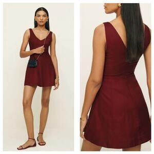 Reformation Devi Mini Dress Size 4 Burgundy Chianti Sleeveless Aline Cotton